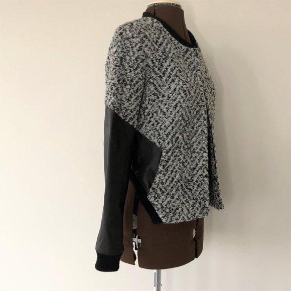 Wool Blend/Leather Bomber Jacket - Picture 5 of 7